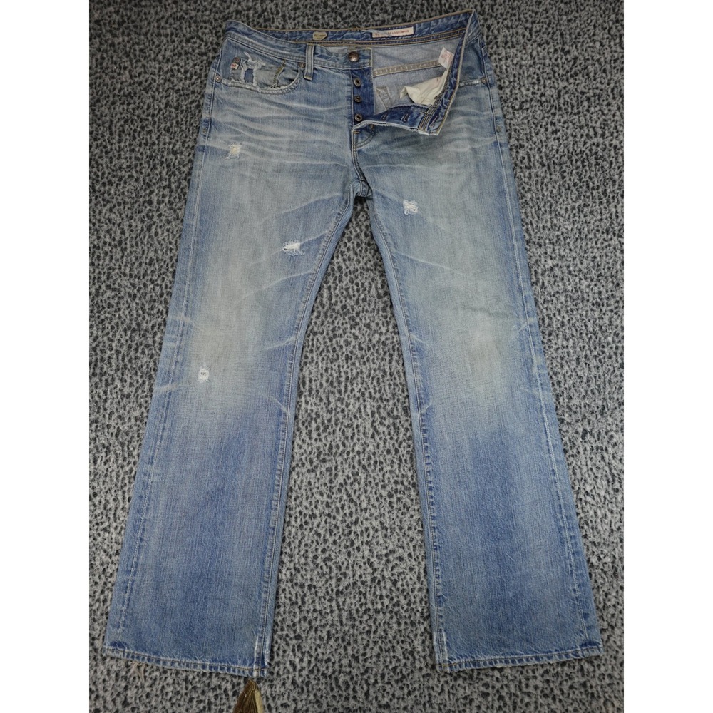 AG Adriano Goldschmied Fillmore Bootcut Jeans Mens 34 Blue Distressed Button Fly